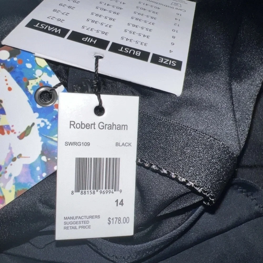 NWT Robert Graham Swimsuit One Piece One Shoulder Black Size 14